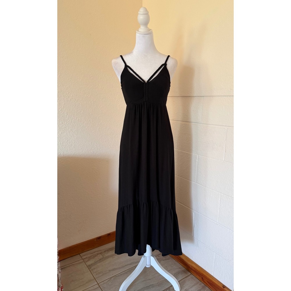 Derek Heart Maxi Dress Womens Small Black Braided Strap High Low Boho Summer